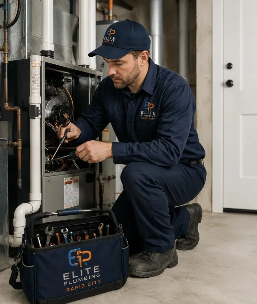 Our technician repairing a furnace in Rapid City, SD